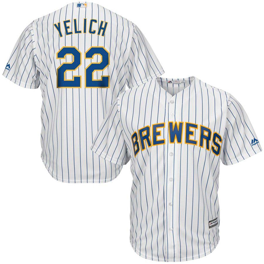 Men Milwaukee Brewers #22 Yelich White Game MLB Jersey->milwaukee brewers->MLB Jersey